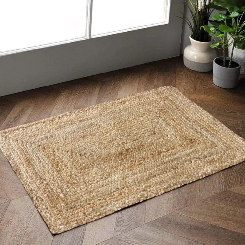 New 2'x3' Hand Woven Jute Braided Rug, Reversible Boho Floor Rug for Home Decor